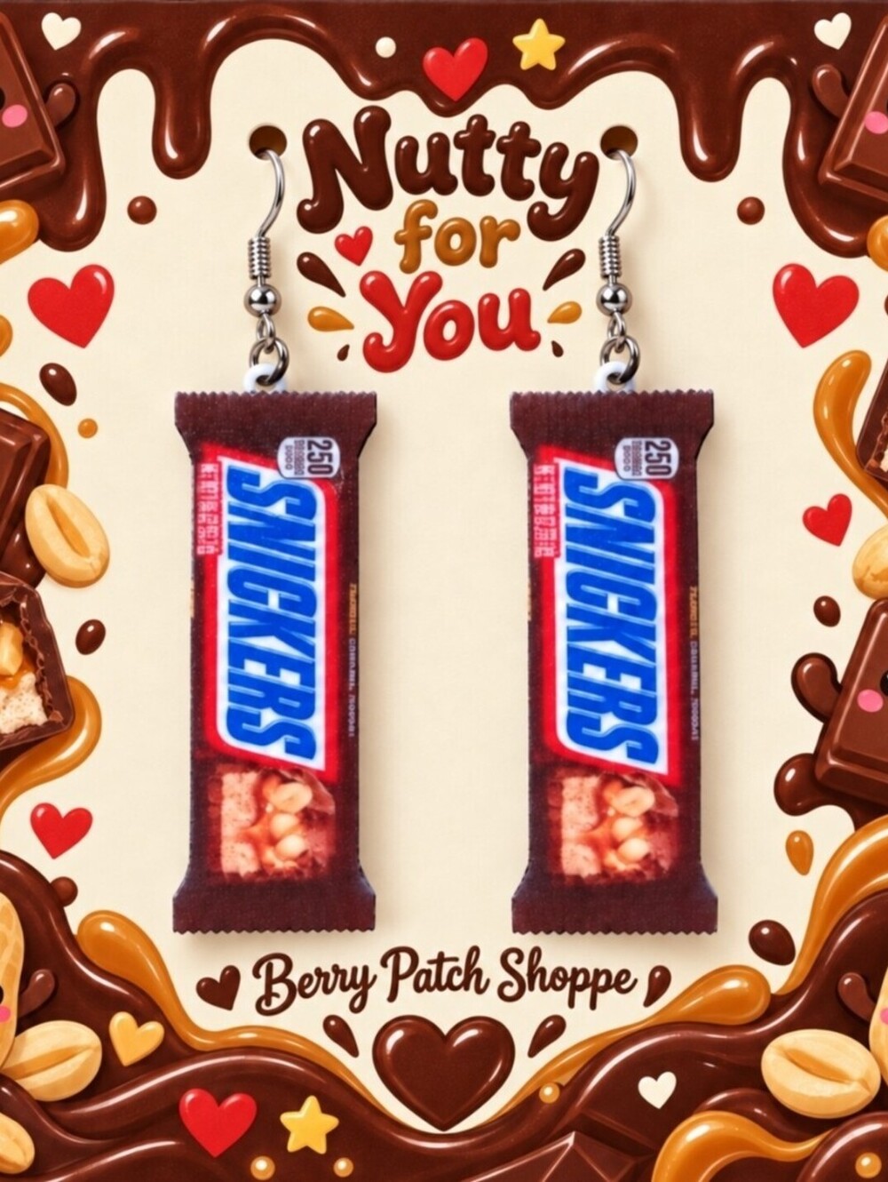 Fun Mini Chocolate Candy Bar Snickers Earrings